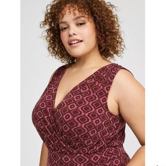 Torrid Women's size 0 Studio Knit Surplice Tie Back Jumpsuit Abstract Purple - Picture 3 of 5